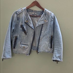 Gap Cropped Moto Denim Jacket Light Blue XS